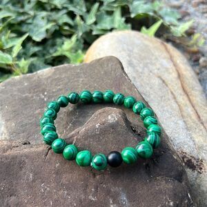 Malachite Beaded Bracelet Quartz Stone 8mm Boho Hippie